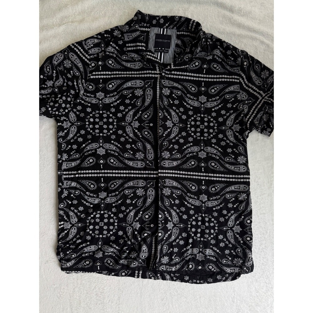 Denim & Flower Shirt Mens Large Black White Paisley Bandana